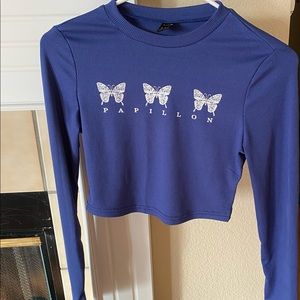 Shein long sleeve blue butterfly shirt